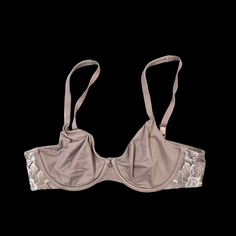 Soma Embraceable Unlined Perfect Coverage Bra 34C Taupe Mauve Lace‎ Underwire
